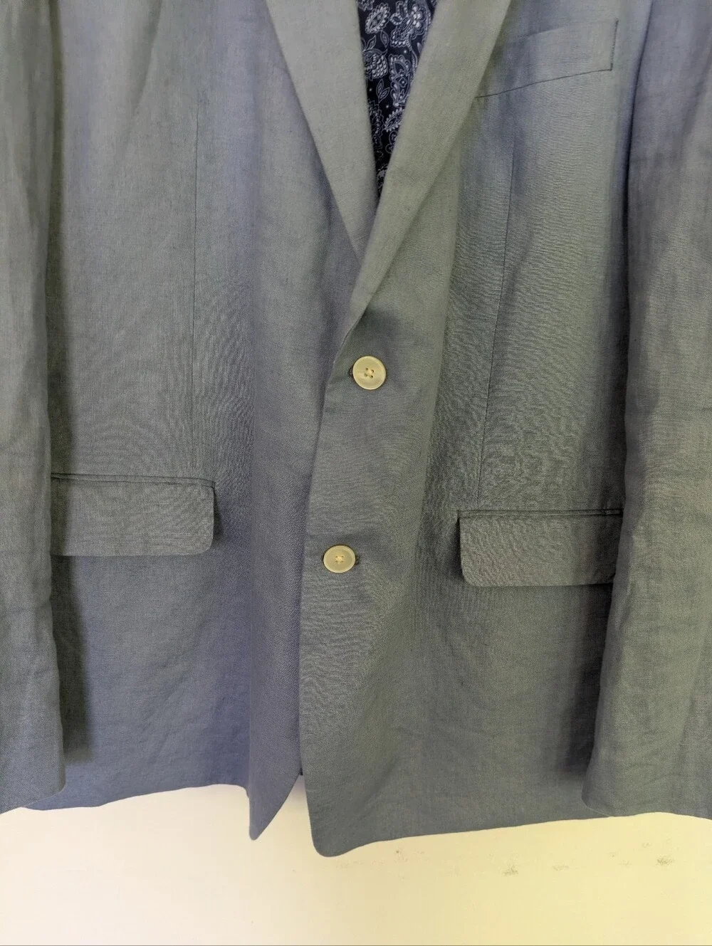Lauren Ralph Lauren Blazer Jacket 50L Blue 100% Linen 2 Button Paisley Liner
